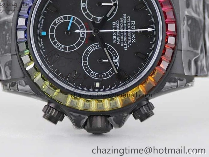 0515 Functional Daytona All Black PVD TWF Best Edition Rainbow Diamonds Bezel Black Dial on PVD Bracelet A 2449
